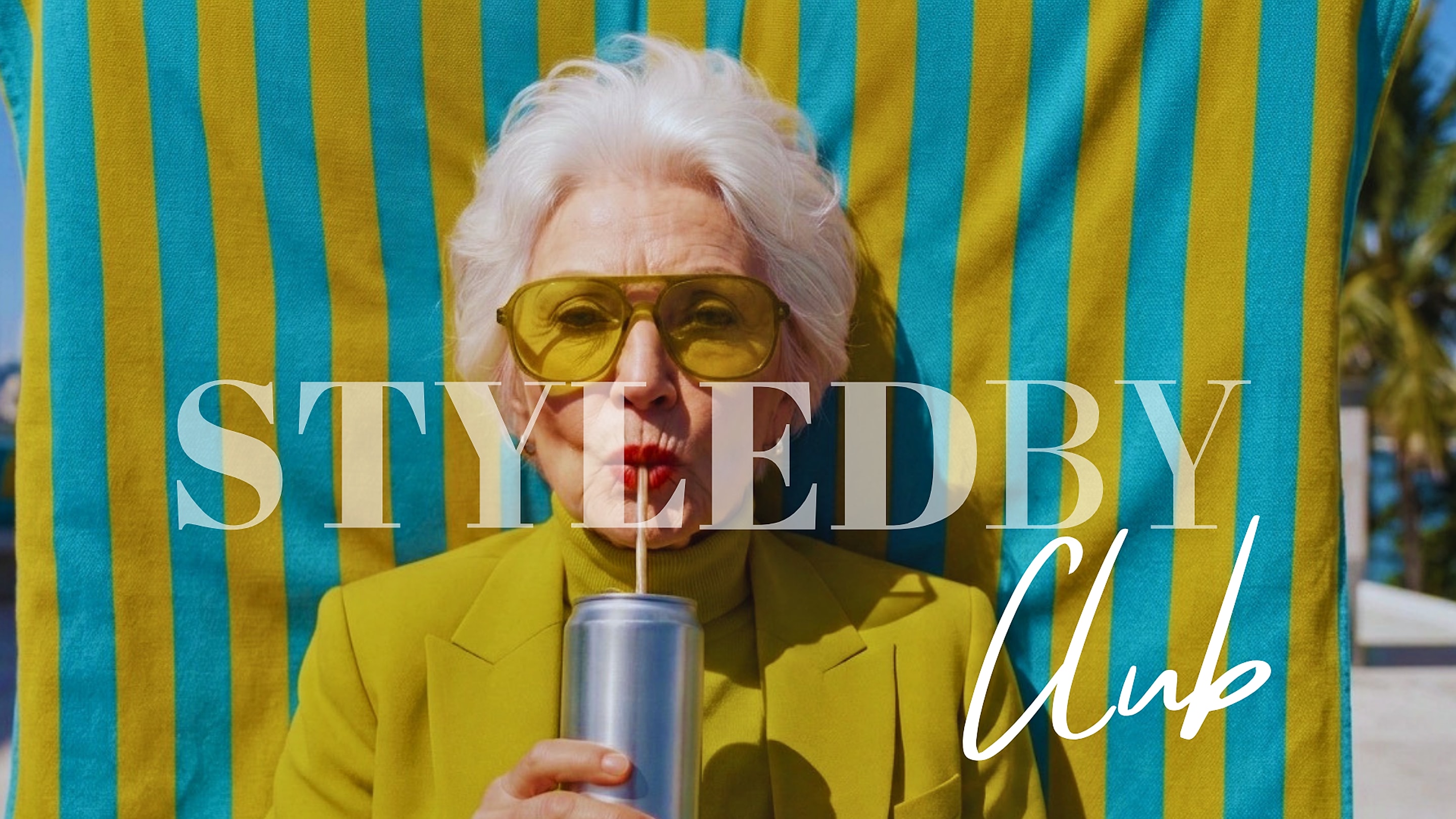 Stylish woman with yellow and teal stripes